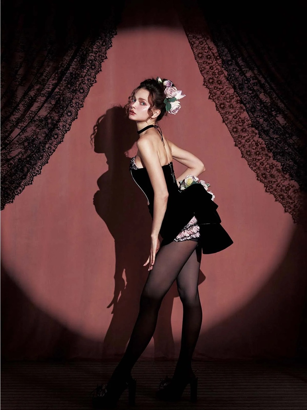 LaceMade Dream Lover Corset Dress Black Pink Burlesque Can Can Halloween